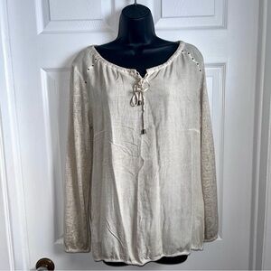 Top Secret Blouse Top Boho Size 40 Medium Women beige long sleeve tie front